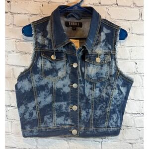 Thrill Jeans Denim Vest Bleach Wash Frayed‎ Edges Sleeveless Jean Jacket L